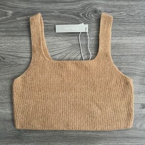 EVERLANE The Cozy Stretch Wool Crop Top Small Camel Brown Yak Soft Knit Neutral